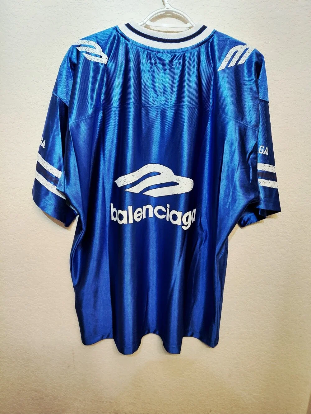 Authentic Balenciaga 3B Blue Logo Athletic Shiny Jersey with White Trim Large - Picture 7 of 10